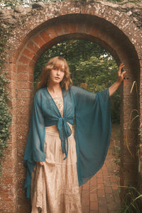 The Madonna Sheer Wrap Top in Lucky Star Blue
