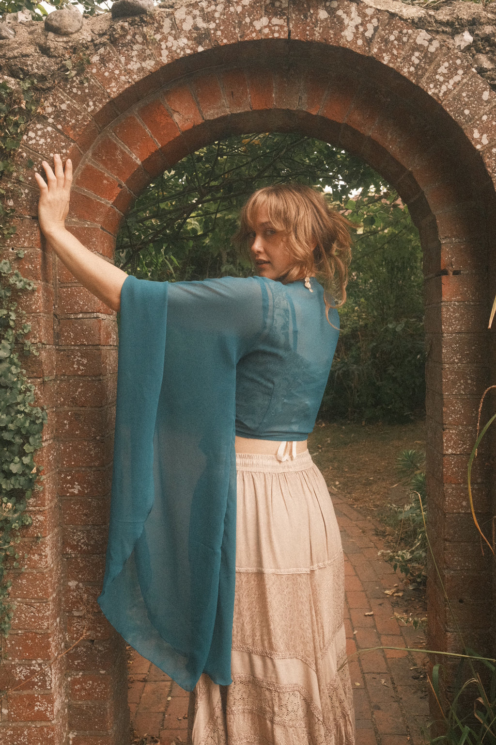 The Madonna Sheer Wrap Top in Lucky Star Blue