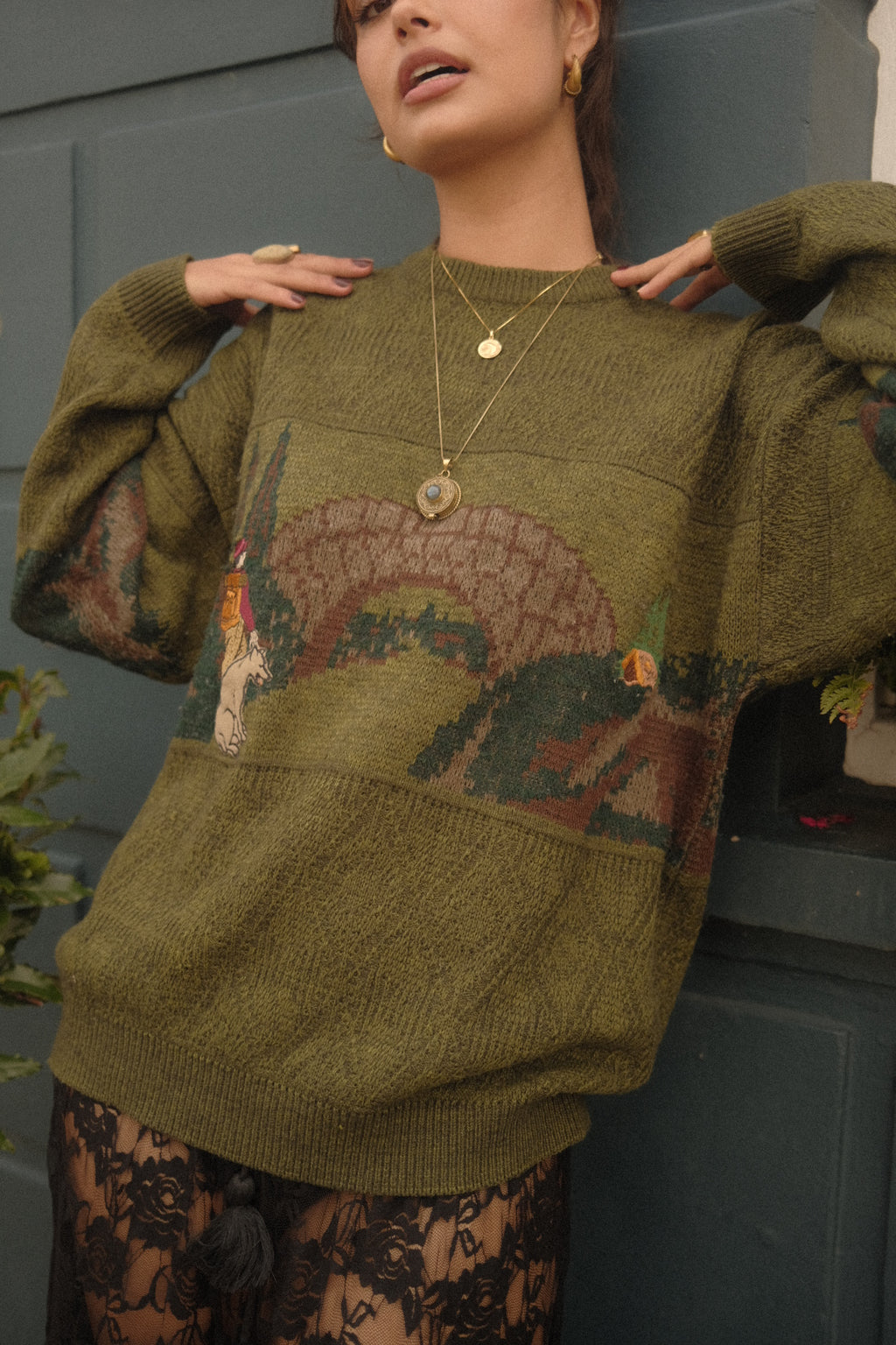 Vintage Knit Jumper in A Hike With Wolf - Size XL