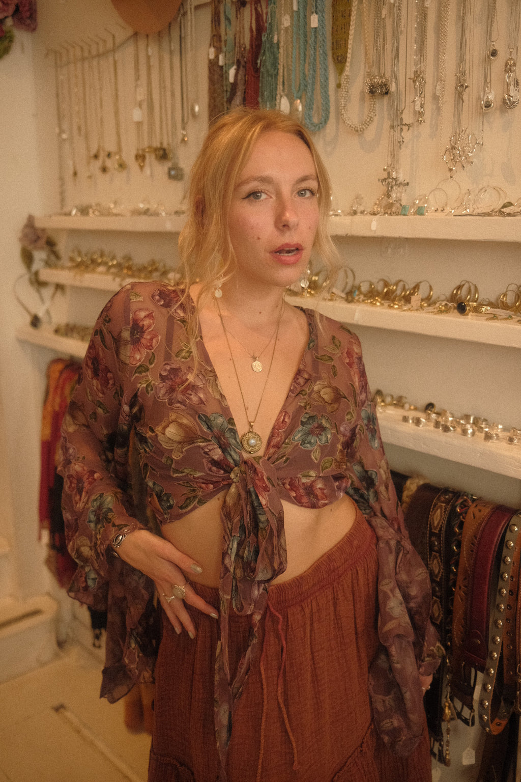 Venus Wrap Top in Thistle Purple Floral Burn Out Velvet