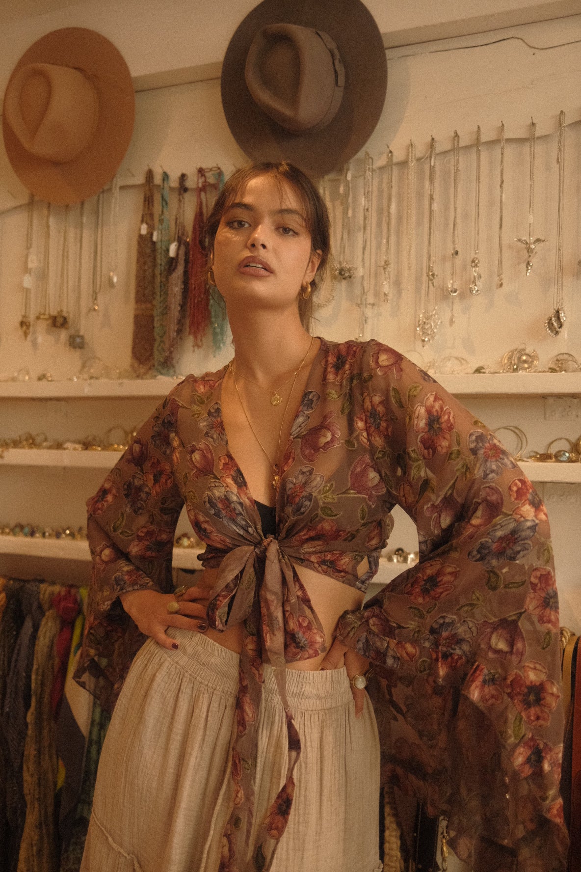 Venus Wrap Top in Misty Mauve Floral Burn Out Velvet