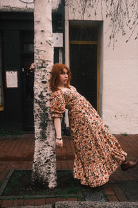 Carmen Maxi Dress in Dusky Vintage Sunflowers