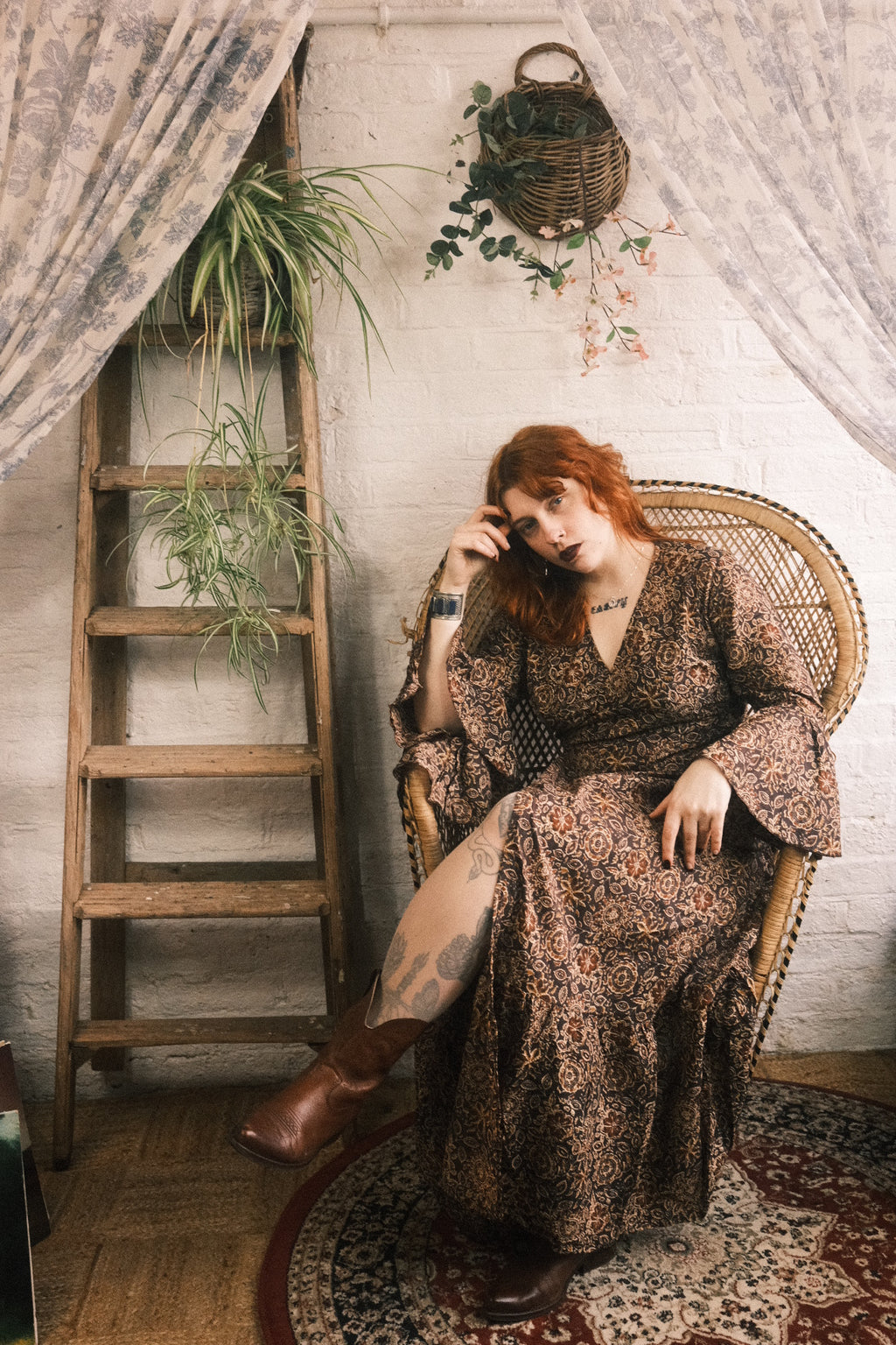 Sylvia Maxi Wrap Dress in Umber Brown Floral Block Print