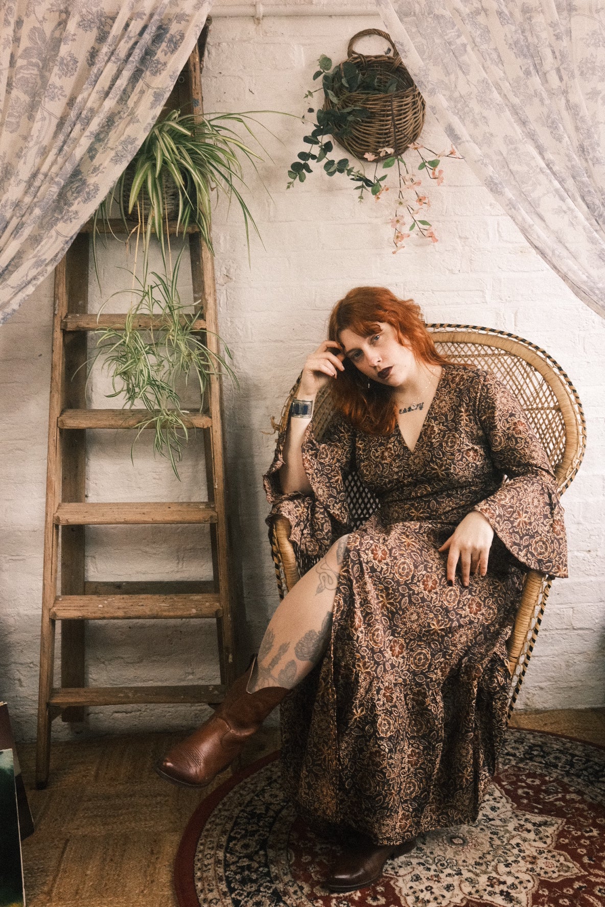 Sylvia Maxi Wrap Dress in Umber Brown Floral Block Print