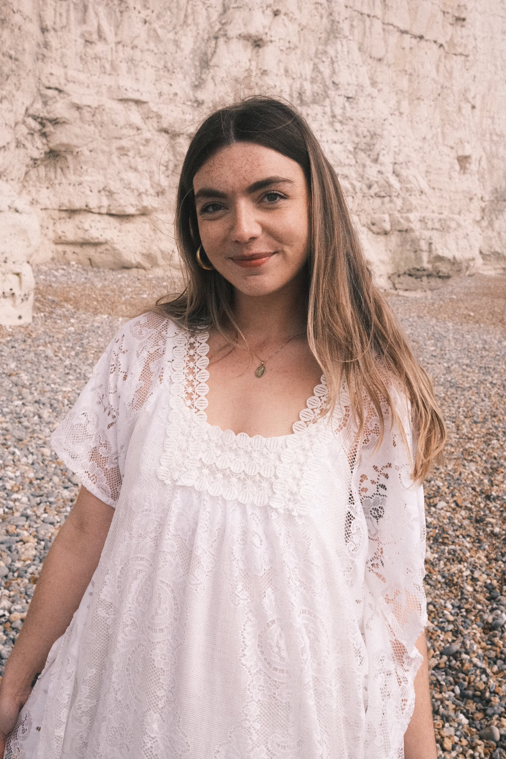 Priscilla Kaftan Dress in Primrose White Lace - Free Size