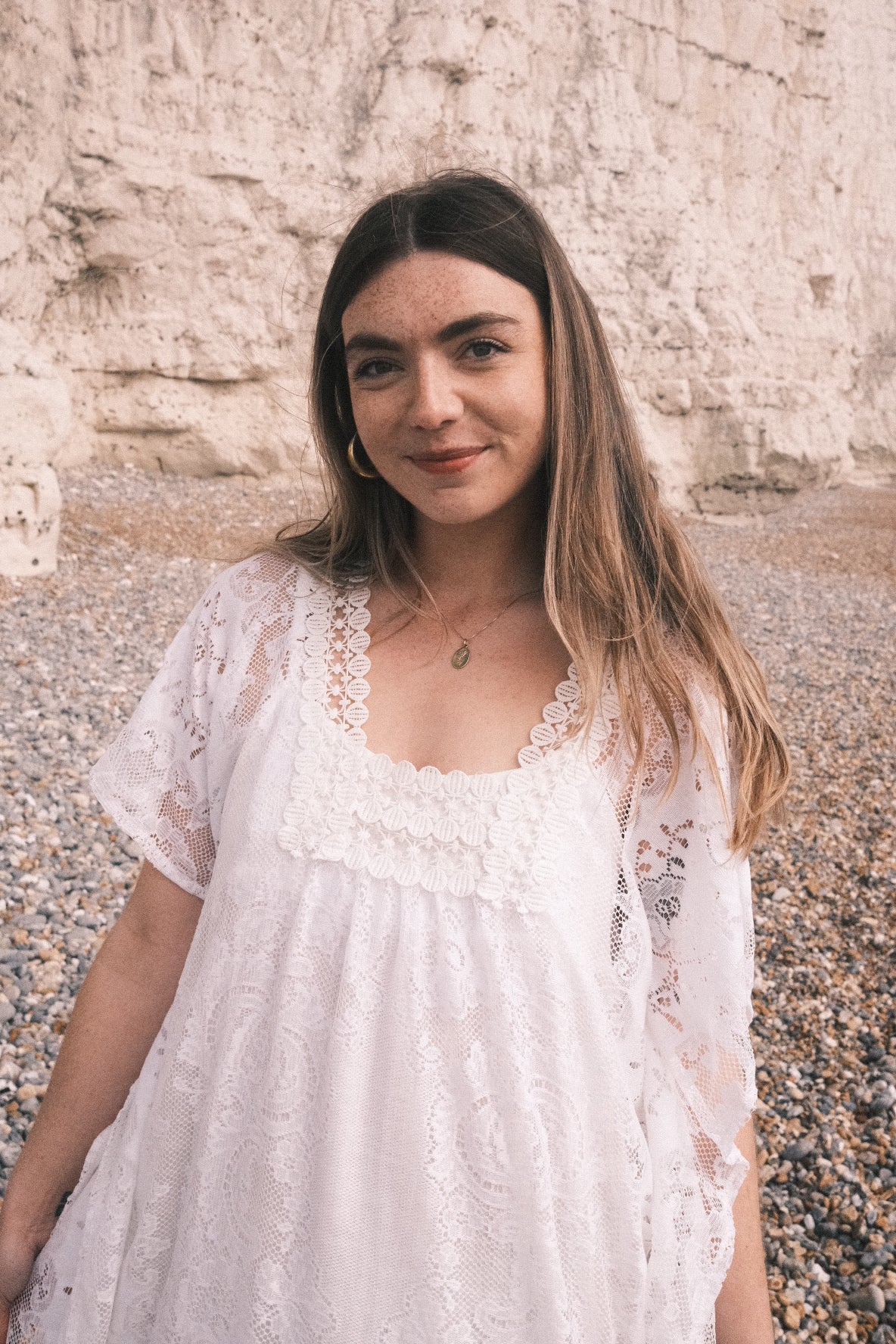 Priscilla Kaftan Dress in Primrose White Lace - Free Size