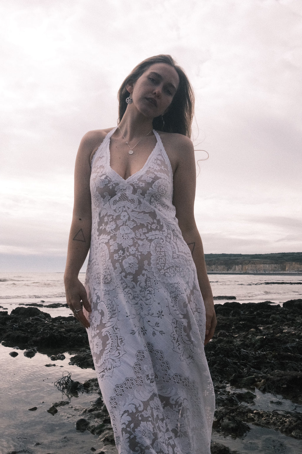 Lily Halter Maxi Dress in Jasmine White Lace - Size M/L