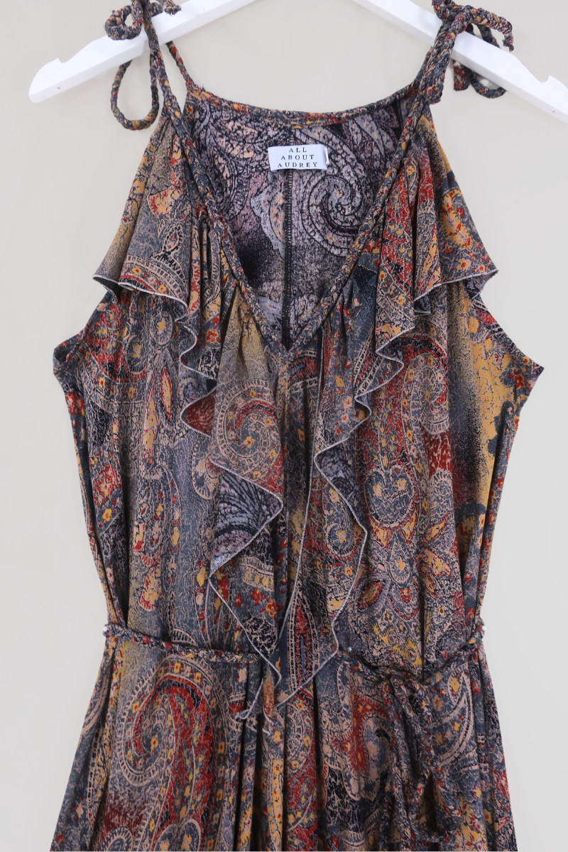 Delphi Maxi Halter Dress in Ash Batik Paisley by All About Audrey