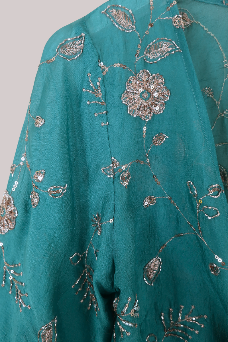 Venus Beaded Vintage Sari Wrap Top in Mermaid Blue