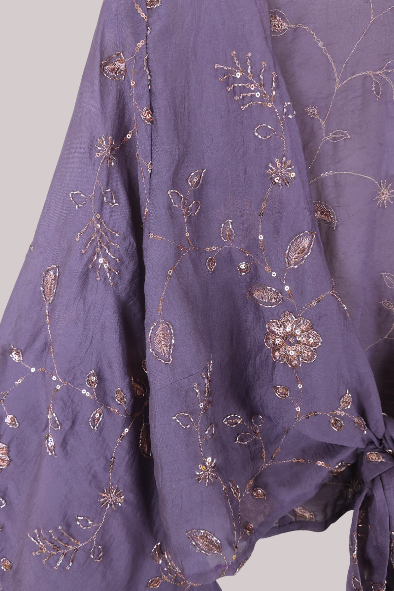 Venus Beaded Vintage Sari Wrap Top in Nightingale Purple
