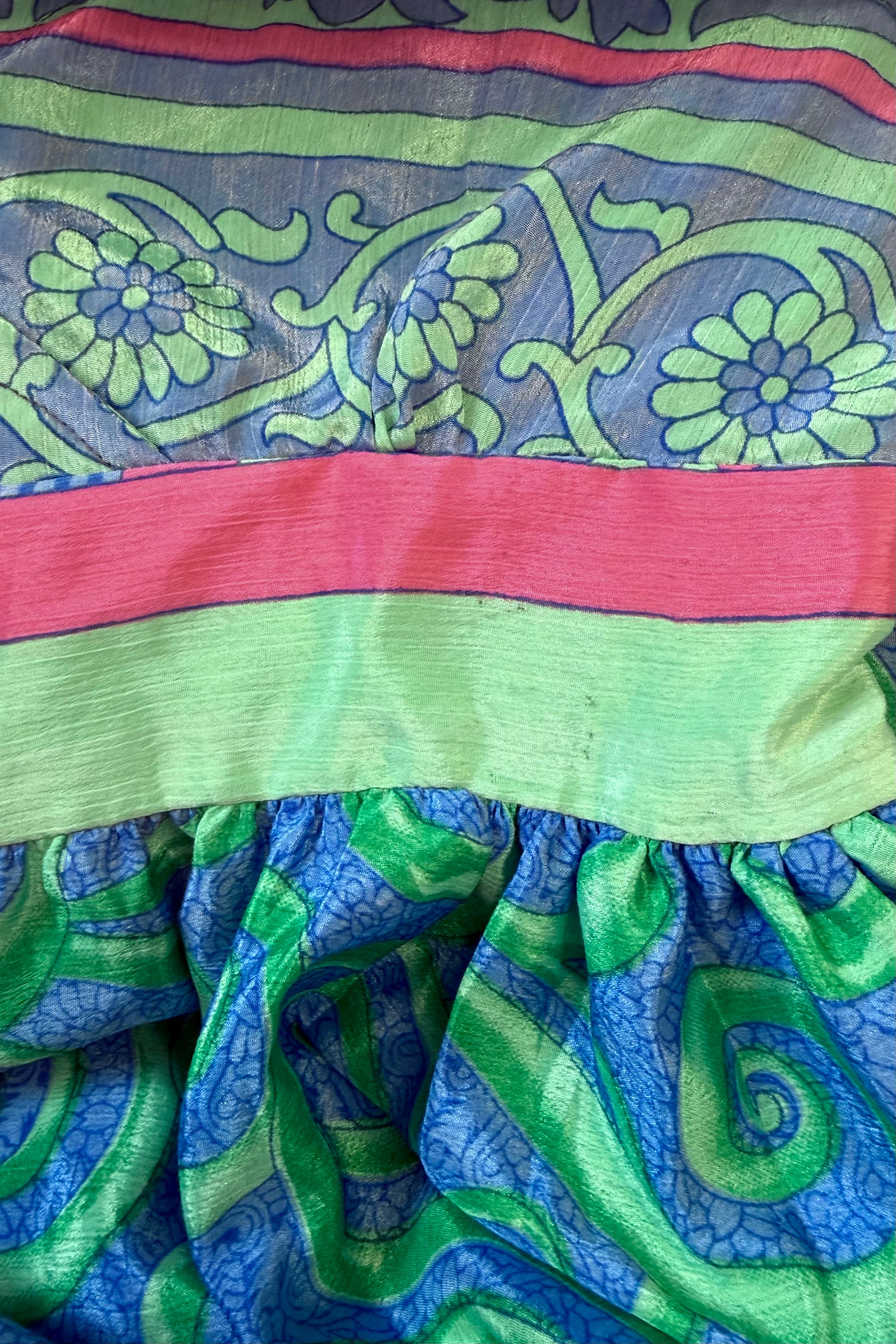 Rosemary Vintage Sari Maxi Dress in Crystal Blue & Green - Size S/M