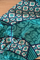 Pearl Top - Vintage Sari - Aqua Jade Geometric - XS - S