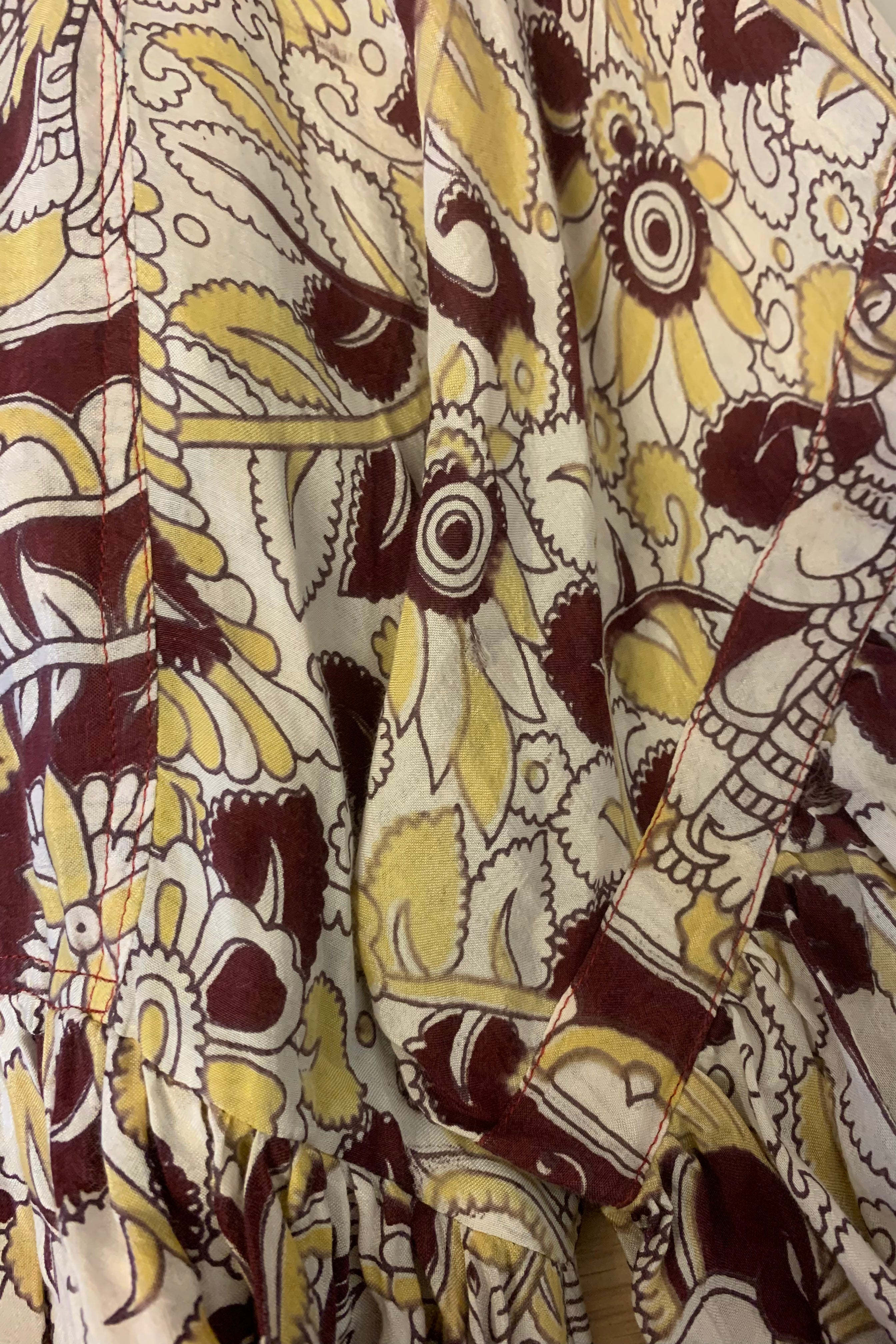 SALE Daisy Maxi Smock Dress - Vintage Purple & Ivory Peacock Floral Print - Vintage Cotton - Size M/L