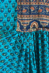 Daisy Midi Smock Dress - Turquoise & Terracotta Tiles - Vintage Indian Cotton - Size S/M