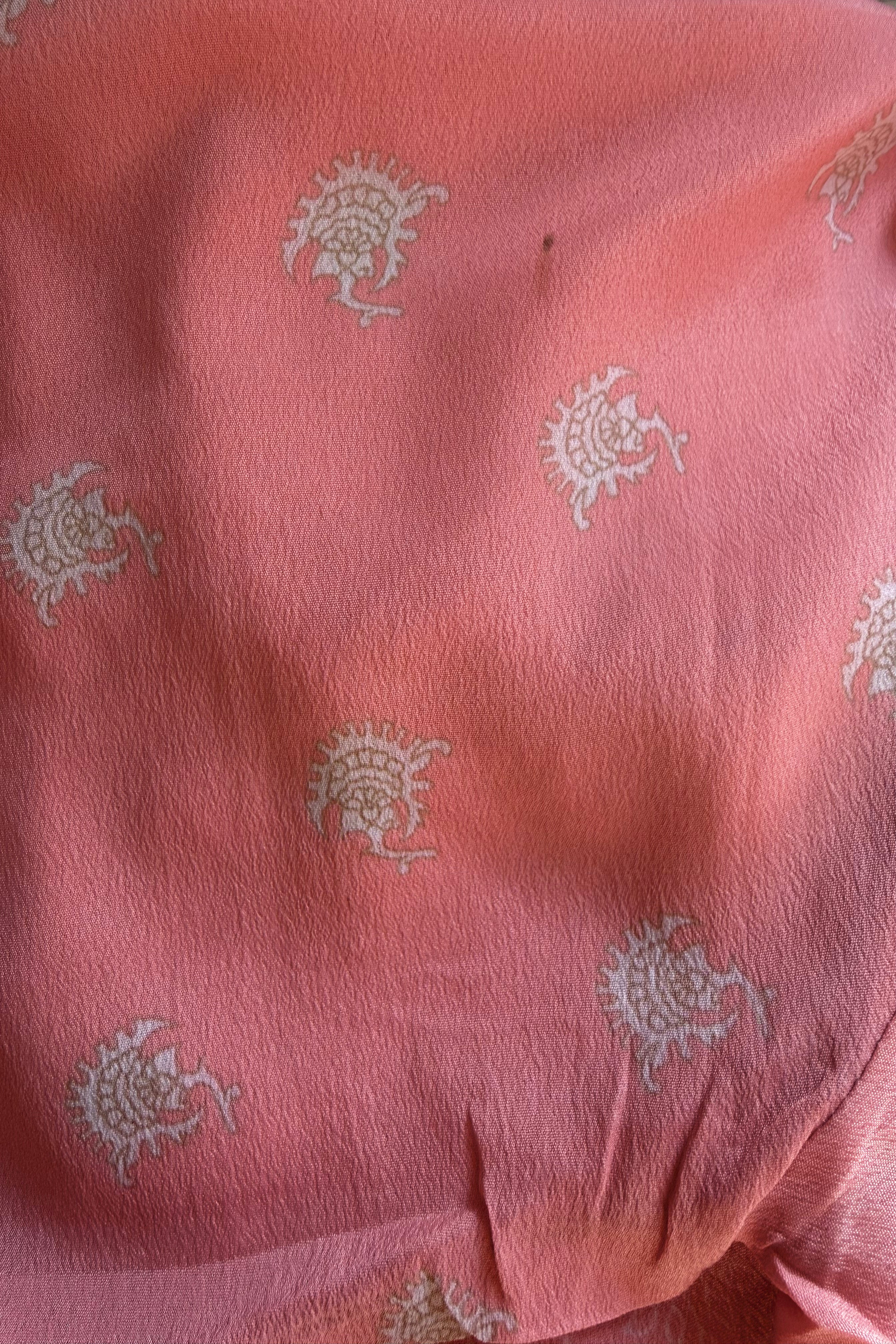 Venus Recycled Sari Wrap Top in Coral Pink Flowerbeds - Size S/M