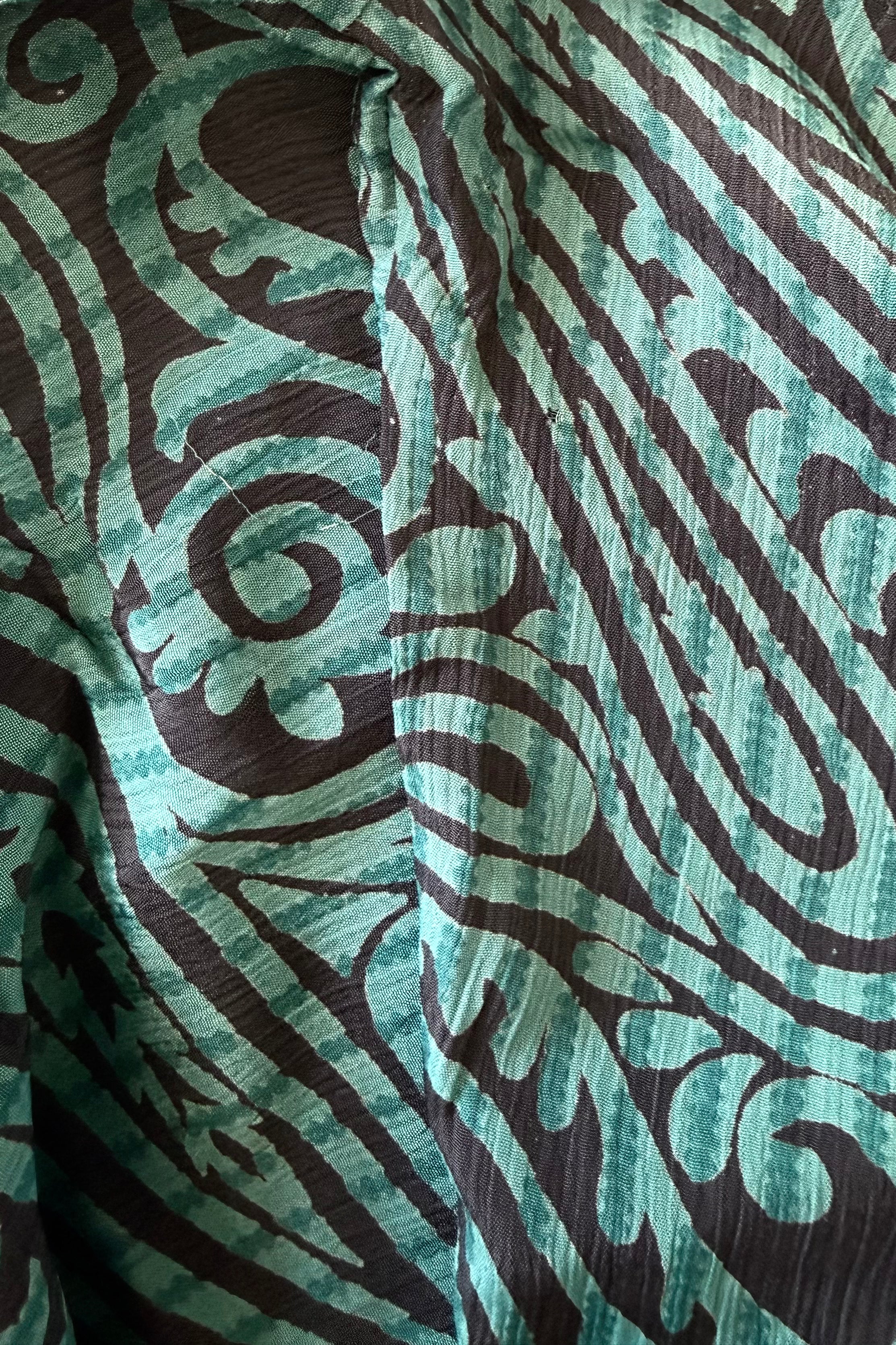 Venus Recycled Sari Wrap Top in Pewter & Jade - Size S/M