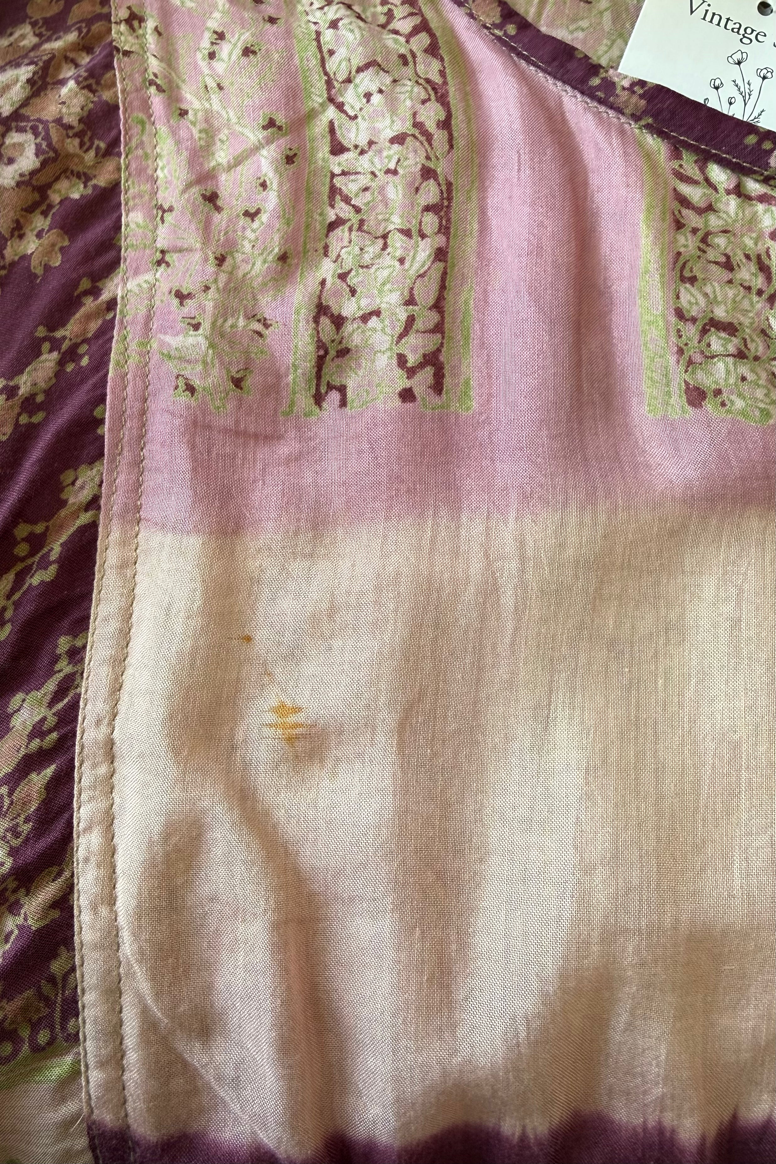 Daisy Vintage Cotton Midi Dress in Plum Purple & Sweet Pink Floral - Size M/L