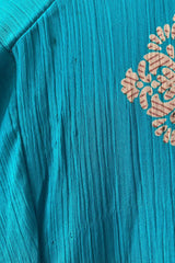 Gemini Kimono - Aquamarine Blue & Pine Leaf Motif - Vintage Indian Sari - Size XS by All About Audrey