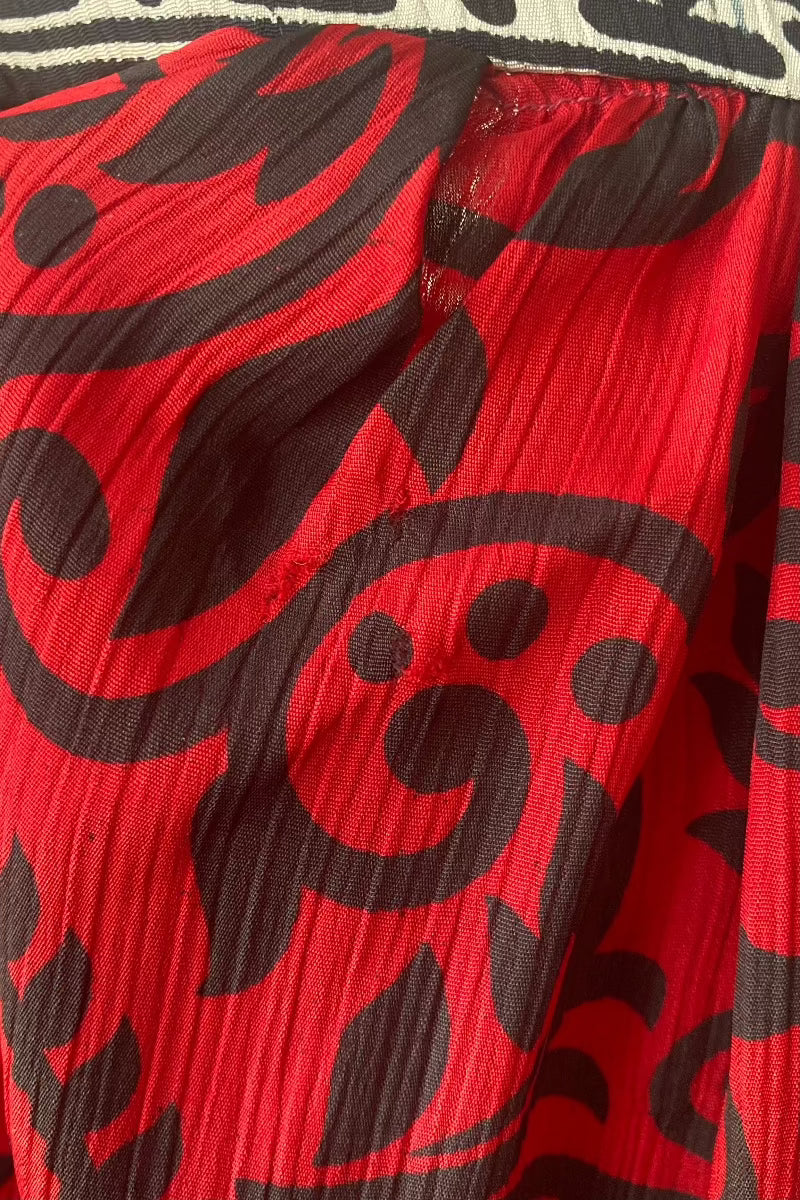 SALE | Poppy Mini Smock Dress - Vintage Sari - Harlequin Red & Black Paisley Print - S