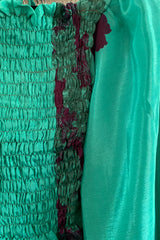 Pearl Top - Vintage Sari - Soft Turquoise & Violet Floral - XS - S
