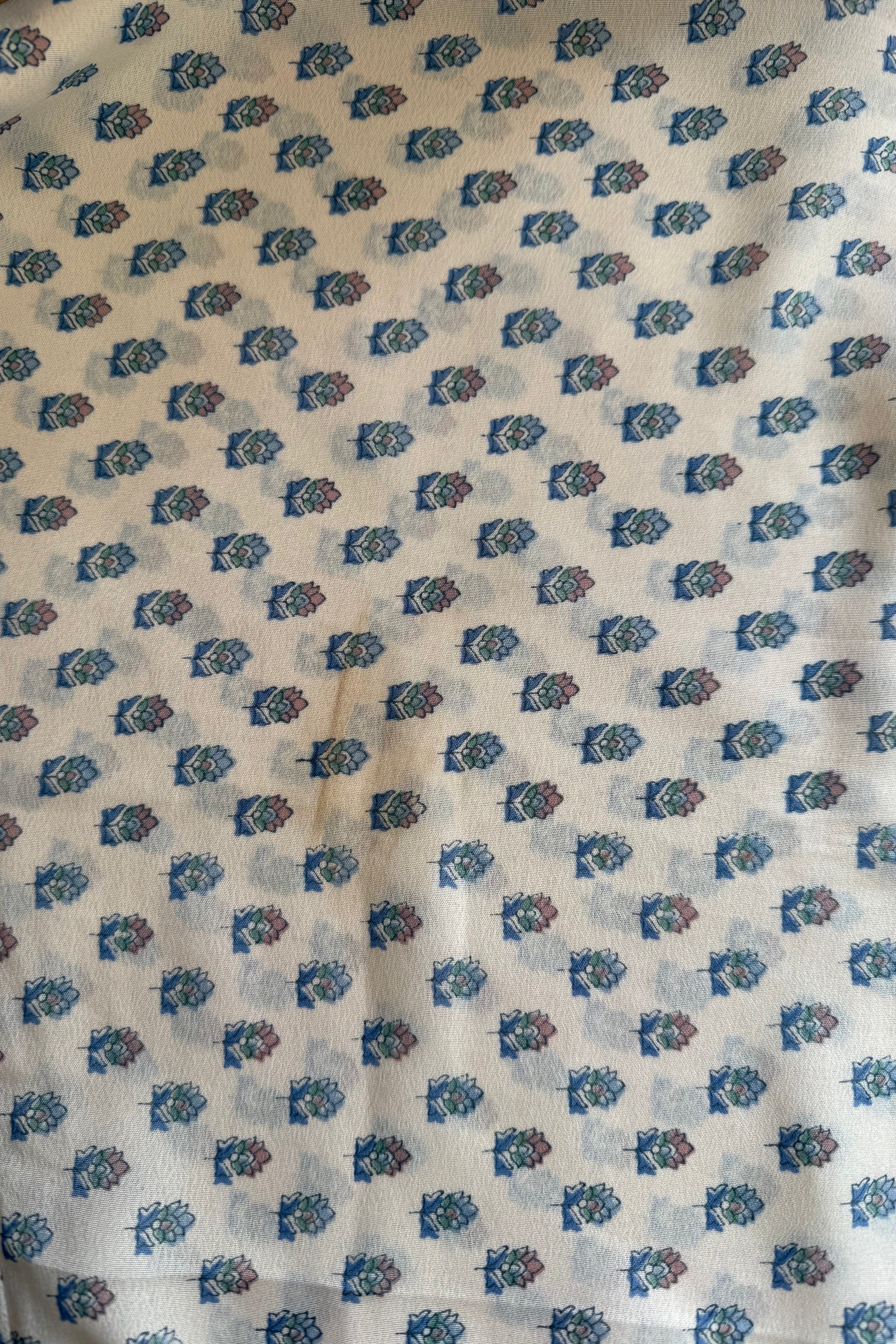 Venus Recycled Sari Wrap Top in Cerulean Blue Bedspread Floral - Size S/M