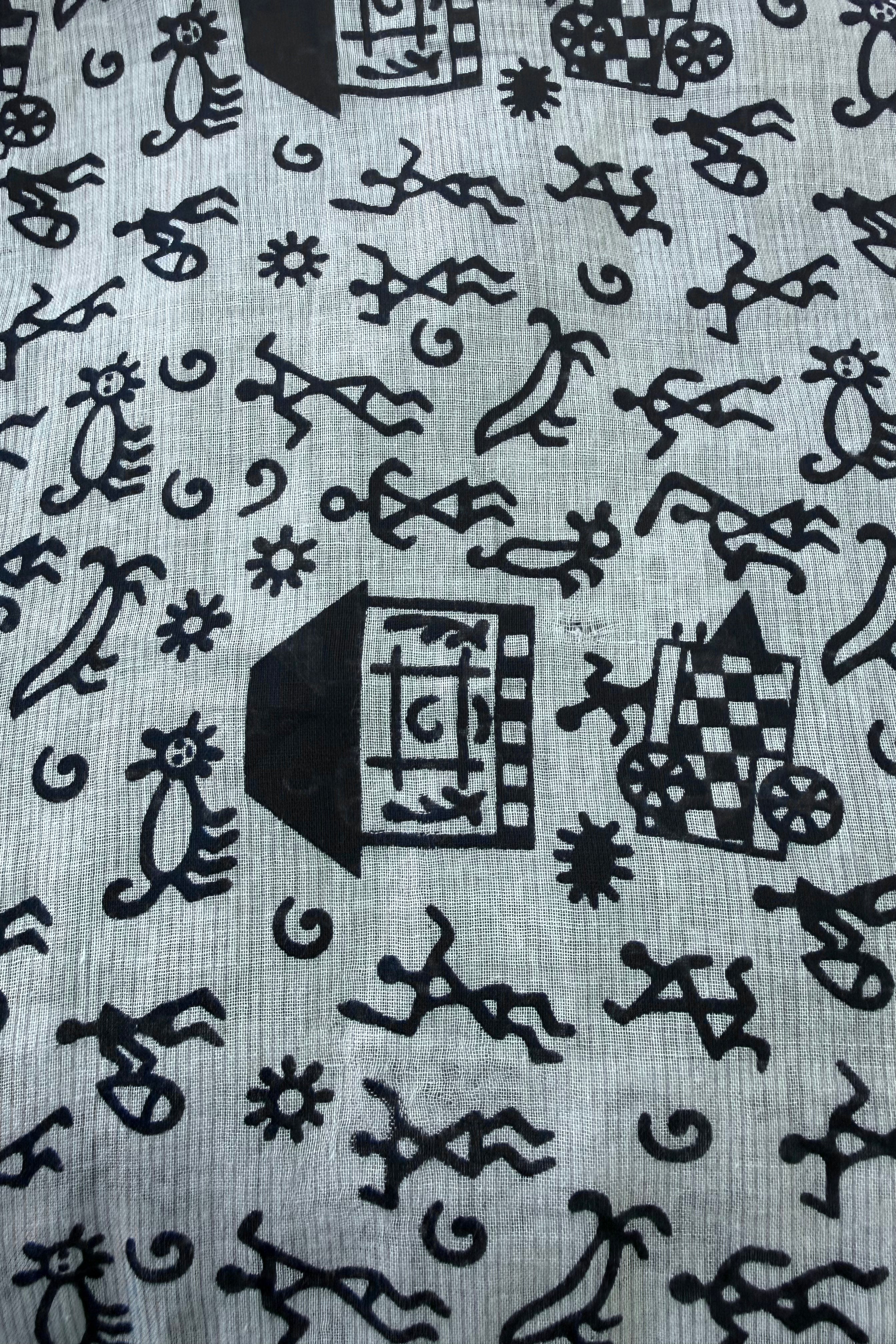 Daisy Vintage Cotton Maxi Dress in Sailor's Blue & Icy White - Size XS