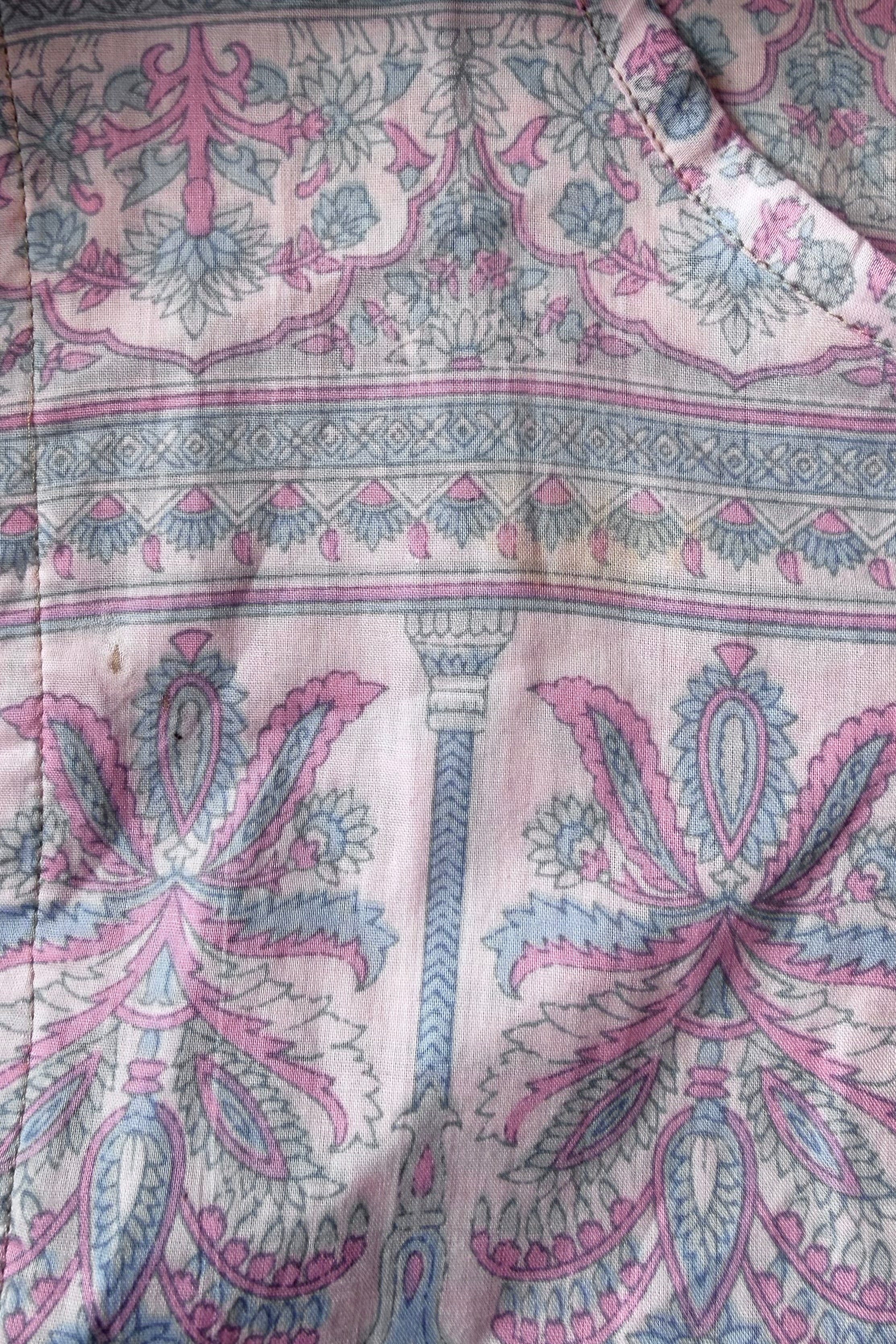 Daisy Vintage Cotton Maxi Dress in Baby Pink & Blue Bedspread Floral- Size XS