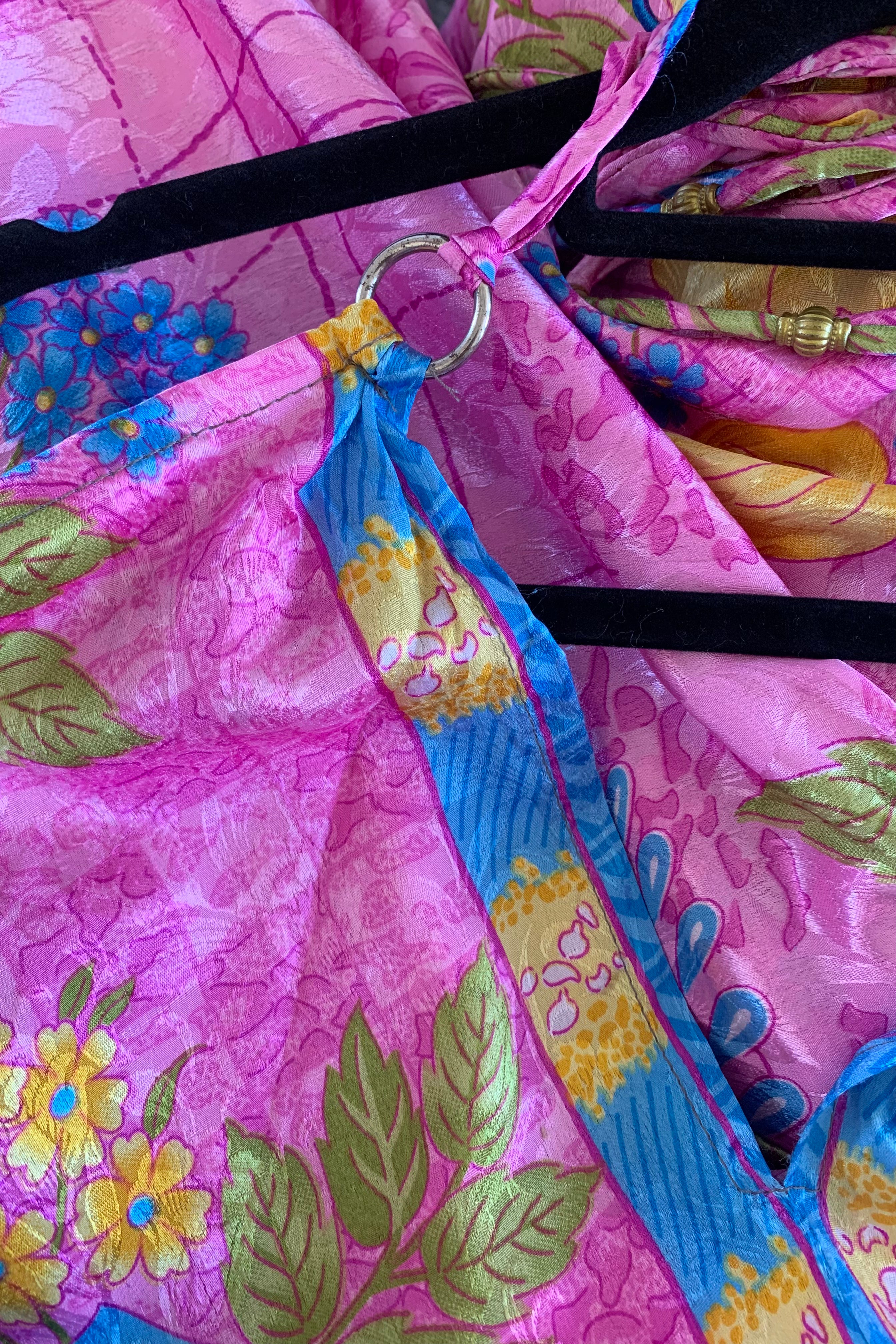 Athena Maxi Dress - Vintage Sari - Magenta, Sun & Sky Floral - M to L/XL