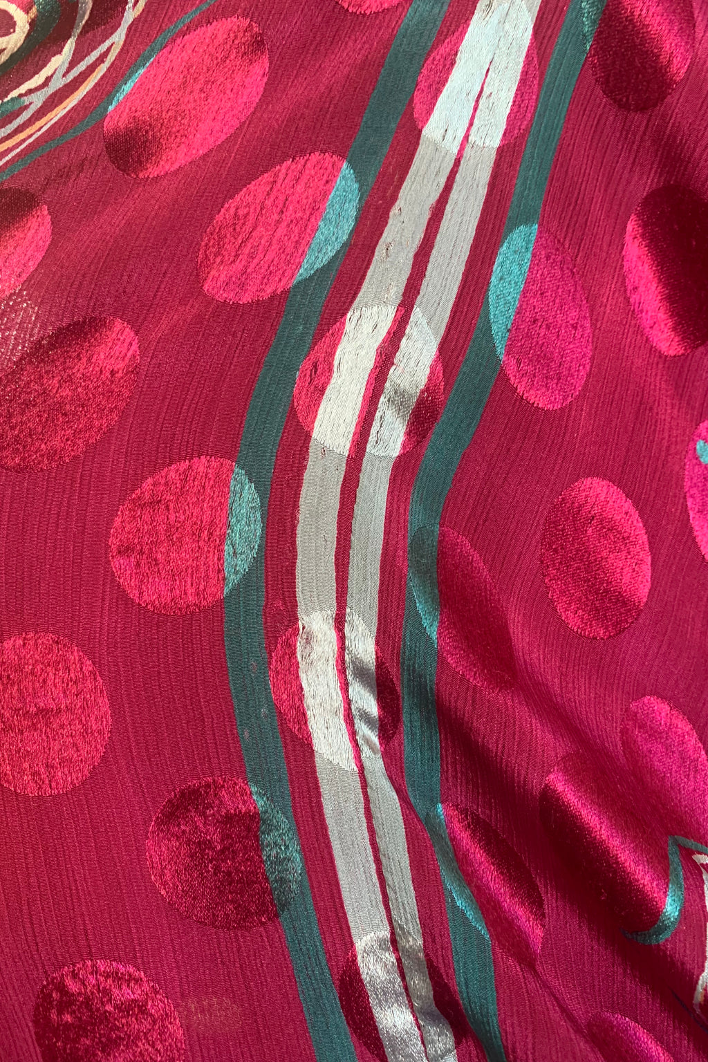 Athena Maxi Dress - Vintage Sari - Cherry & Teal Abstract Roses - S to M/L