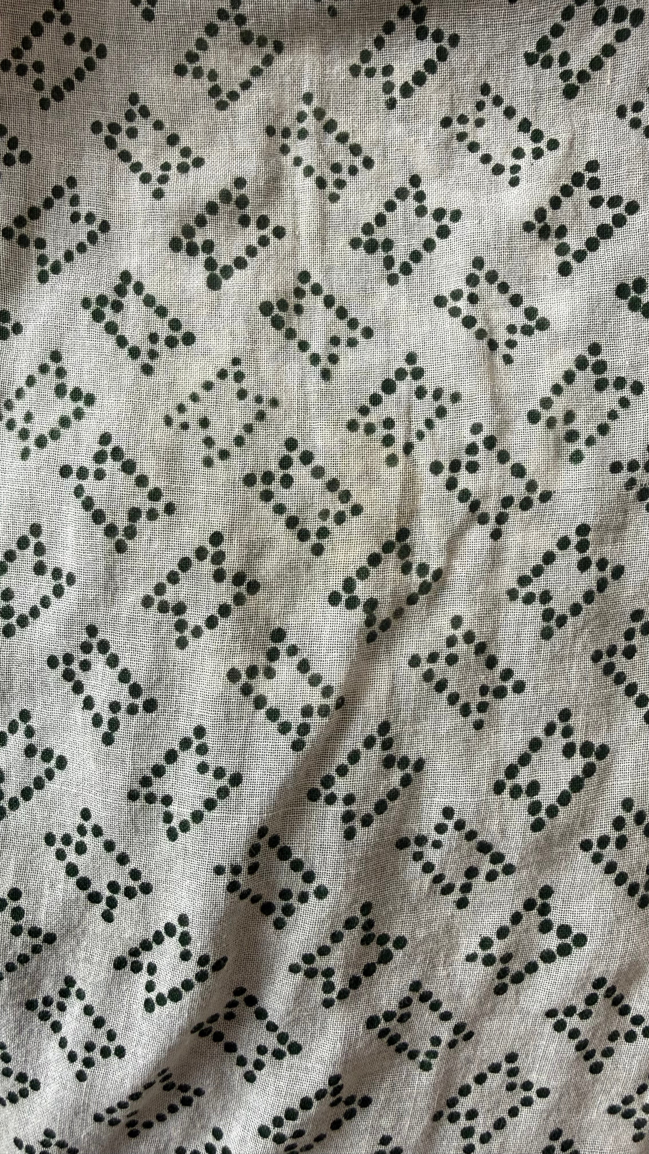 Daisy Vintage Cotton Maxi Dress in Emerald Green & White - Size S/M