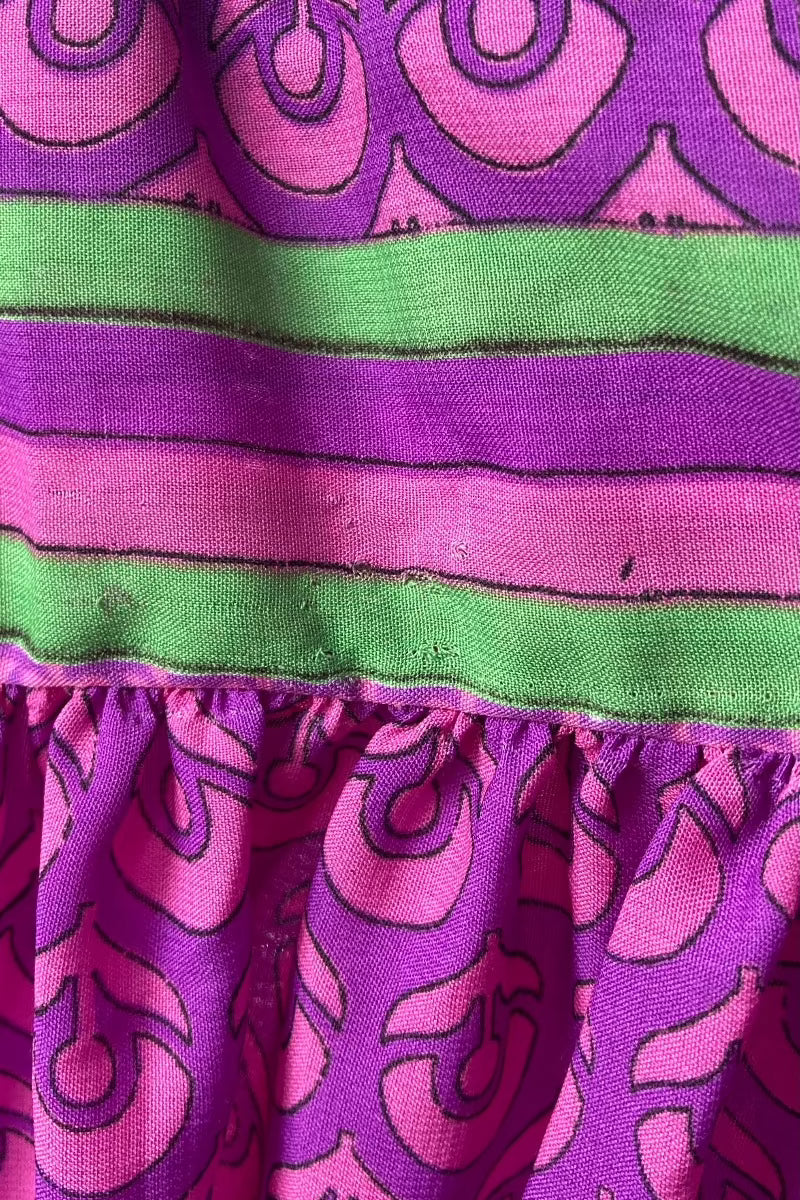 Rosemary Maxi Dress - Vintage Indian Sari - Fuchsia & Sapphire Flower Motif - Size XS/S by All About Audrey