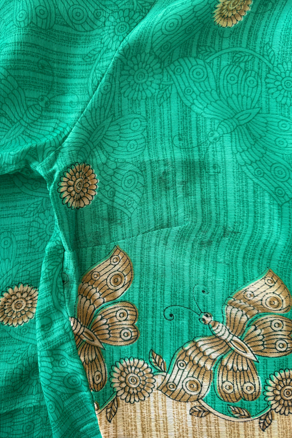 Venus Recycled Sari Wrap Top in Green Garden Butterflies - Size M/L