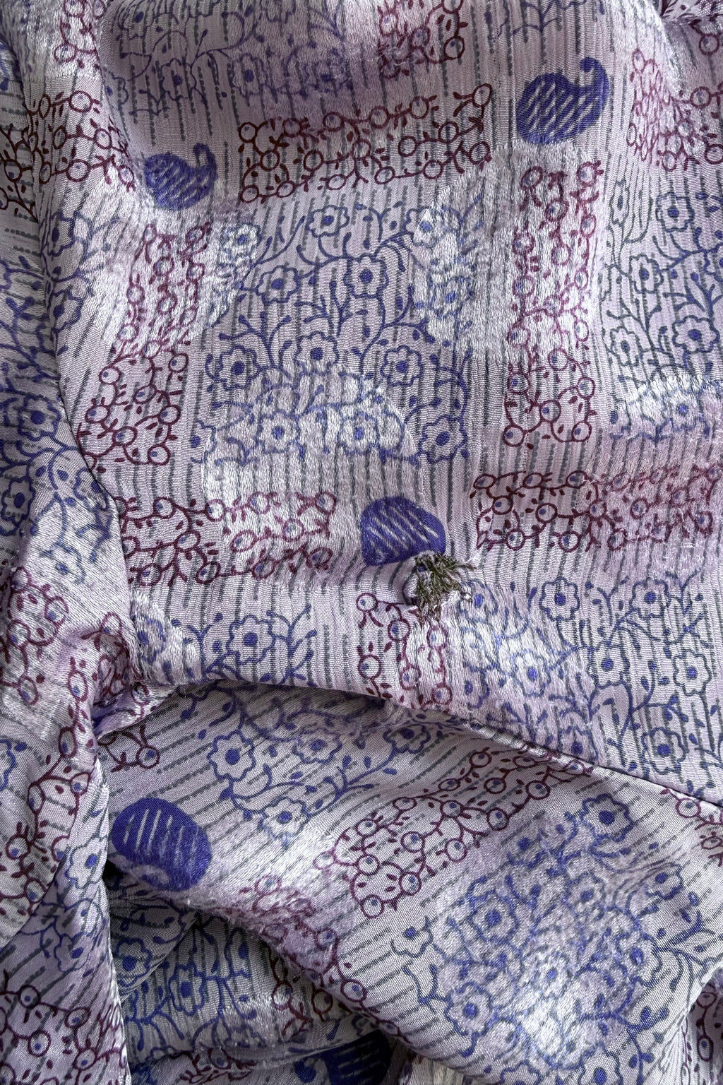 Venus Recycled Sari Wrap Top in Monochrome Purple Ivy Tiles - Size S/M