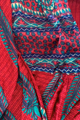 Fleur Bell Sleeve Midi Dress - Cherry Red & Aqua Floral - Vintage Sari - S - M/L