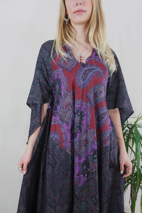 Goddess Dress - Iron & Berry Paisley - Vintage Pure Silk - Free Size by All About Audrey