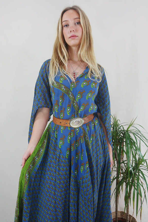 Goddess Dress - Azure Blue Paisley - Vintage Cotton Free Size by All About Audrey
