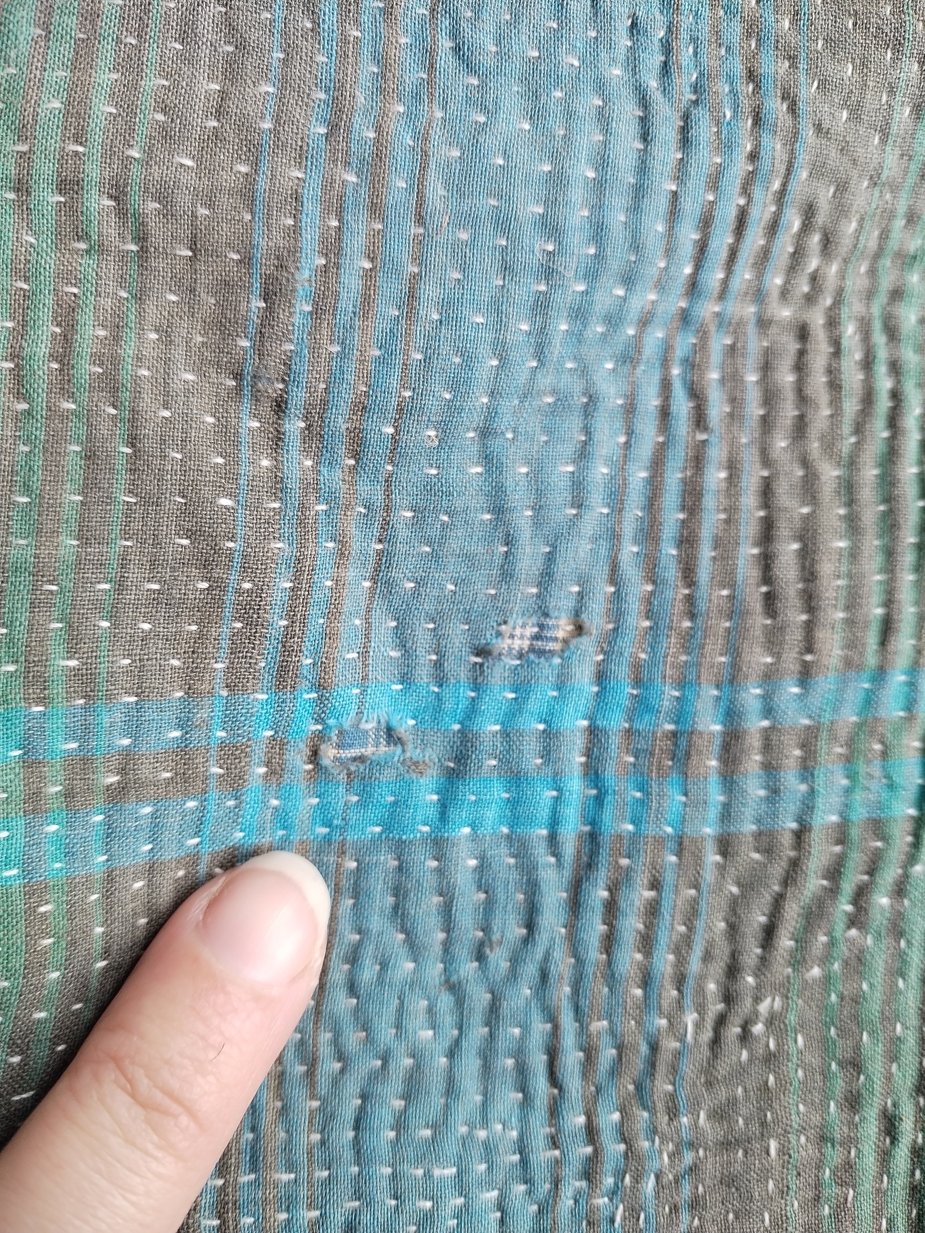 Vintage Kantha Large Shopper Bag in Brown Turquoise Plaid by All About Audrey