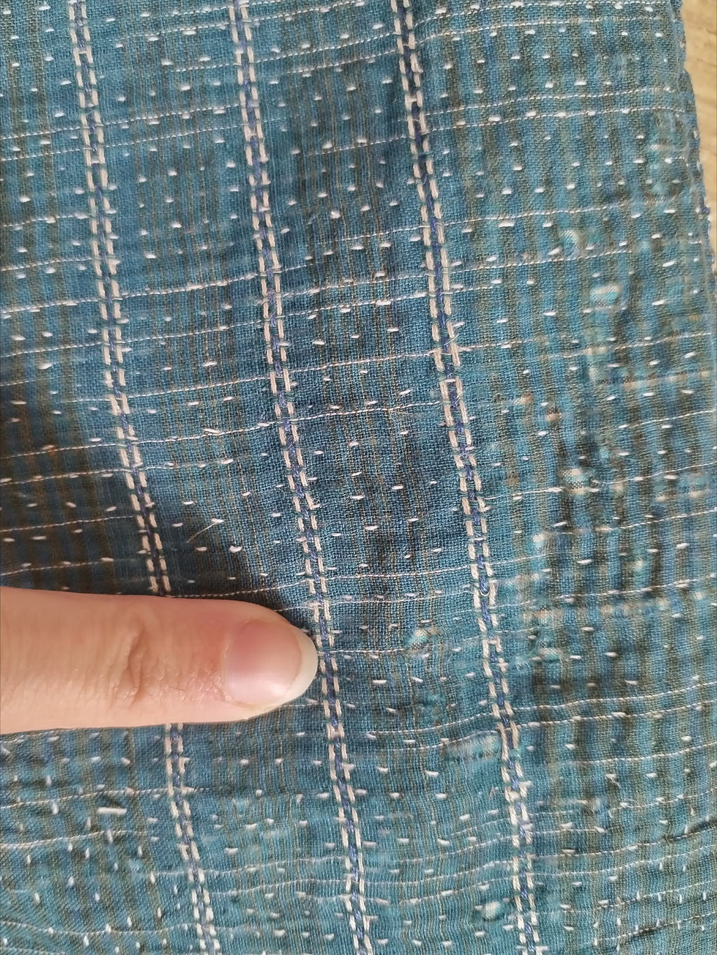 Vintage Kantha Large Shopper Bag in Dark Teal Stripe by All About Audrey