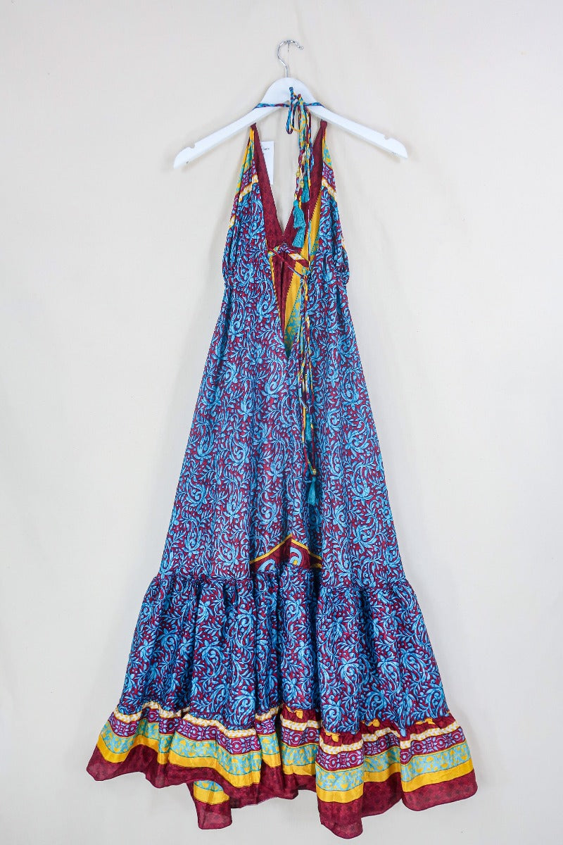Blossom Halter-Neck Maxi Dress - Red, Sky Blue & Sun Stripe - Free Size L/XL by all about audrey