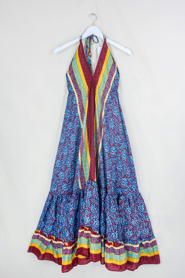 Blossom Halter-Neck Maxi Dress - Red, Sky Blue & Sun Stripe - Free Size L/XL by all about audrey