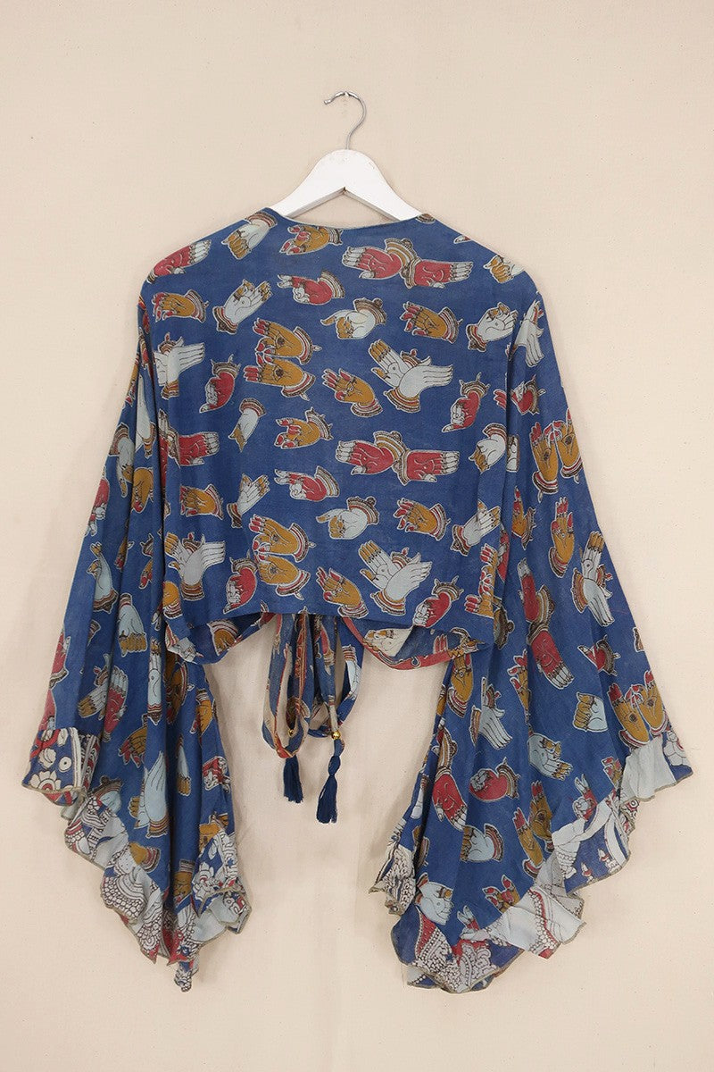 Venus Vintage Cotton Wrap Top - Organic Blue Hand Habits - Size XXL