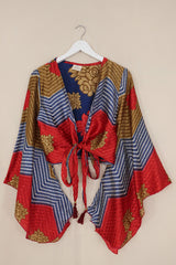 Gemini Wrap Top - Indigo & Red Floral - Size M/L