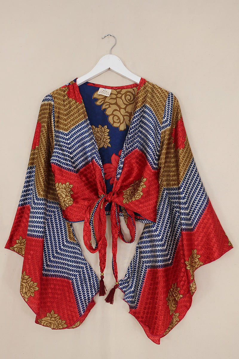 Gemini Wrap Top - Indigo & Red Floral - Size M/L