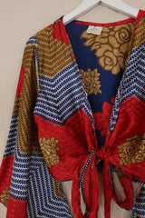 Gemini Wrap Top - Indigo & Red Floral - Size M/L