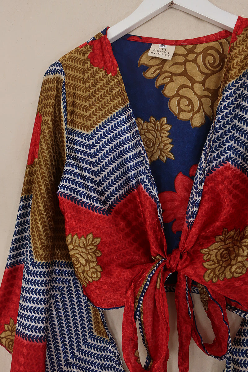 Gemini Wrap Top - Indigo & Red Floral - Size M/L