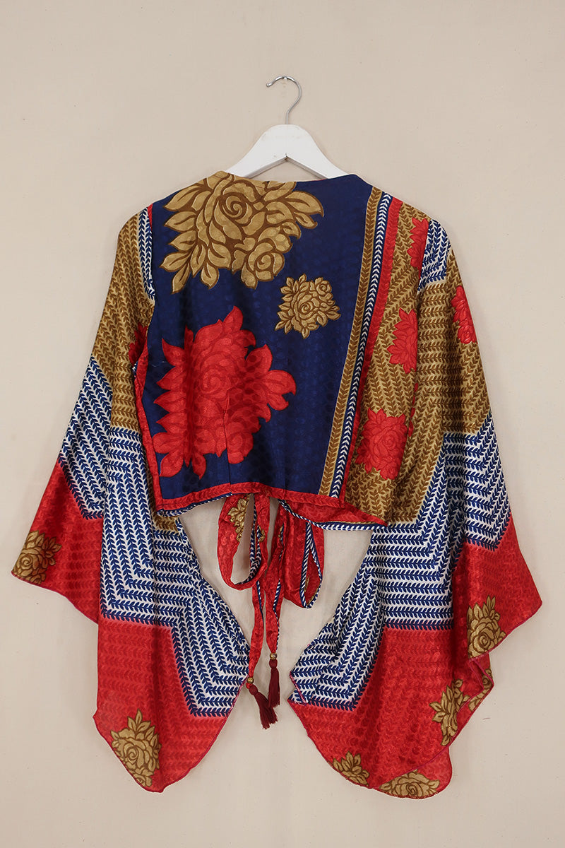 Gemini Wrap Top - Indigo & Red Floral - Size M/L