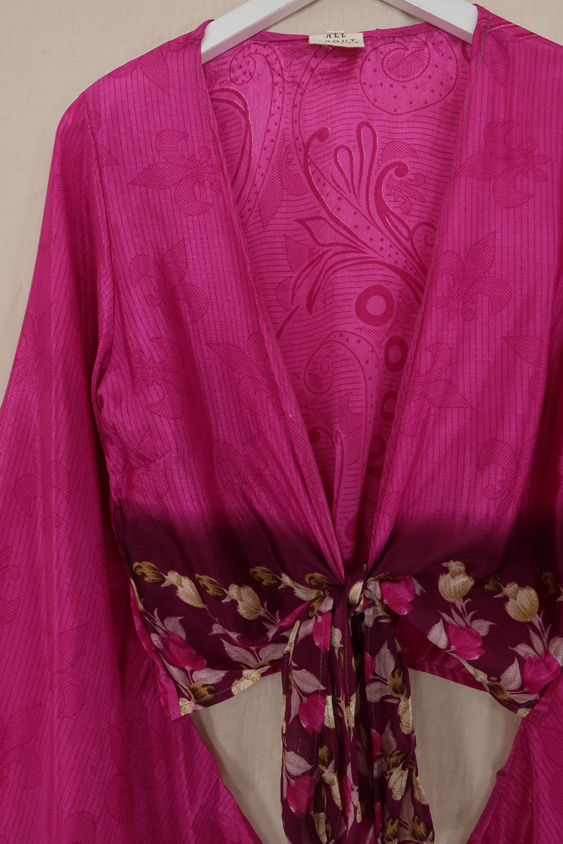 Gemini Wrap Top - Jewel Pink Fleur-De-Lis - Size M/L