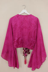 Gemini Wrap Top - Jewel Pink Fleur-De-Lis - Size M/L