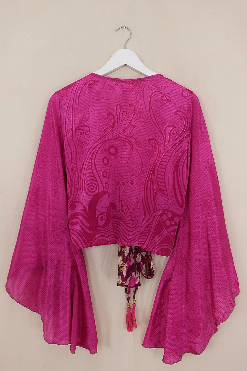 Gemini Wrap Top - Jewel Pink Fleur-De-Lis - Size M/L