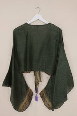 Gemini Pure Silk Wrap Top - Twilight Jade Green Garden - Size M/L